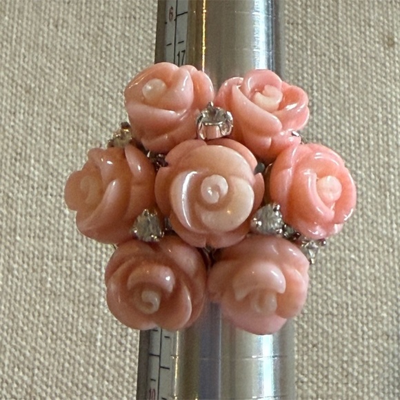 Carol Brodie Rarities Sterling Silver Multi Carved Pink Coral Roses Topaz Ring 8 - Picture 5 of 8